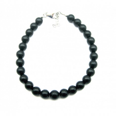 Kugel-Armband Schungit (Steinkohle) stabilisiert 6 mm mit 925er Silber Karabiner
