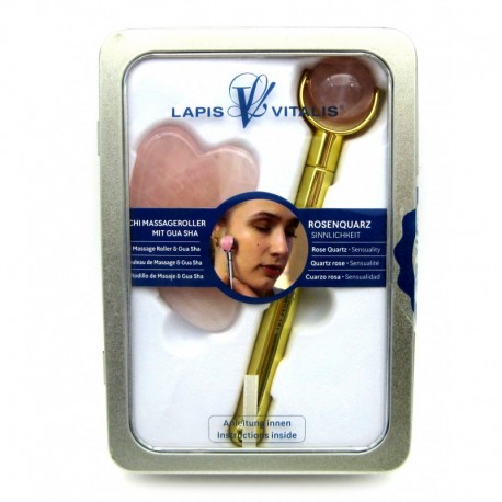 Chi Massageroller und Gua Sha Rosenquarz Sinnlichtkeit Set