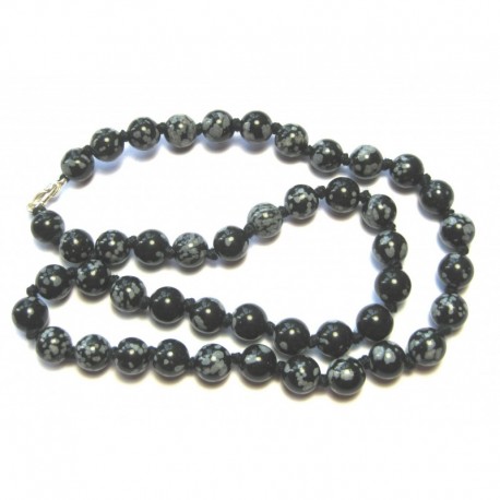 Kugel-Kette Schneeflocken-Obsidian 8 mm 45 cm lang