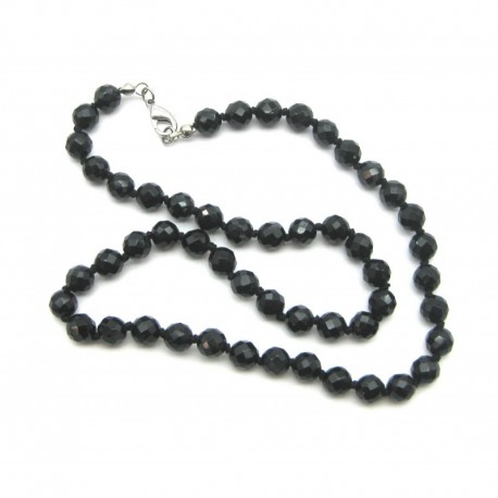 Kugel-Kette Turmalin schwarz stabilsiert facettiert 6 mm 45 cm lang