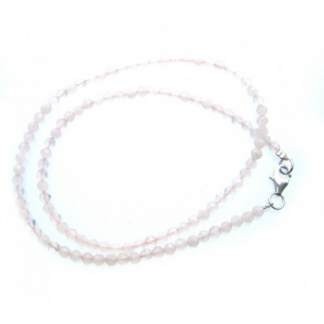 Kugel-Kette Rosenquarz facettiert 4 mm 45 cm lang 925er Silber