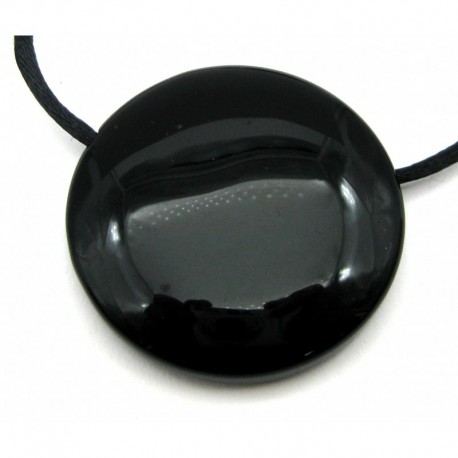 Anhänger Obsidian Spiegel 4 cm gebohrt mit Band