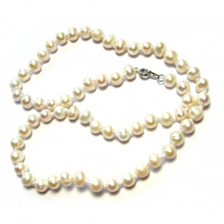 Kette Perlenkette Süßwasserzuchtperle (gebleicht) 7 mm 45 cm