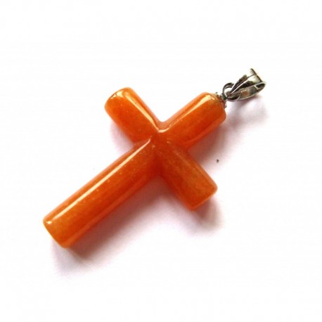 Anhänger Kreuz rund Quarz orange 2x3 cm mit Öse