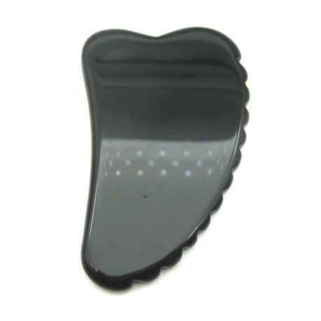Gua Sha mit Zähnchen Obsidian schwarz 8,5 x 5 cm