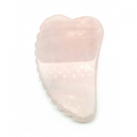 Gua Sha mit Zähnchen Rosenquarz (stabilisiert) 8,5 x 5 cm