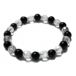 Kugel-Armband Schungit (Steinkohle) glatt Bergkristall facettiert 8 mm