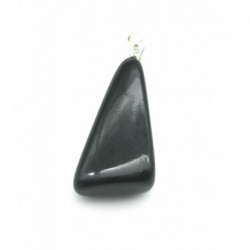 Trommelstein-Anhänger Olivin-Basalt schwarz 2-2,5 cm mit 925er Silber-Öse