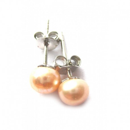 Ohrstecker Perle Süßwasserzuchtperle 6 mm lachs 925er Silber