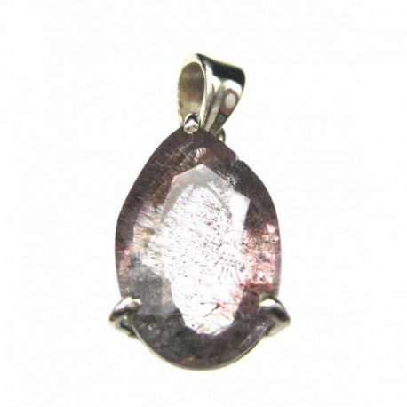 Anhänger Goethitquarz facettiert Tropfen, 12x27 mm, Krampenfassung, 925er Silber