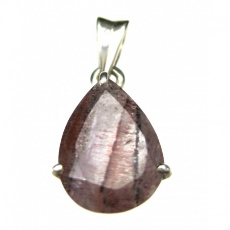 Anhänger Goehtitquarz facettiert Tropfen, 11x24 mm, Krampenfassung, 925er Silber