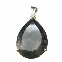 Anhänger Goethitquarz facettiert Tropfen, 17x35 mm, Krampenfassung, 925er Silber