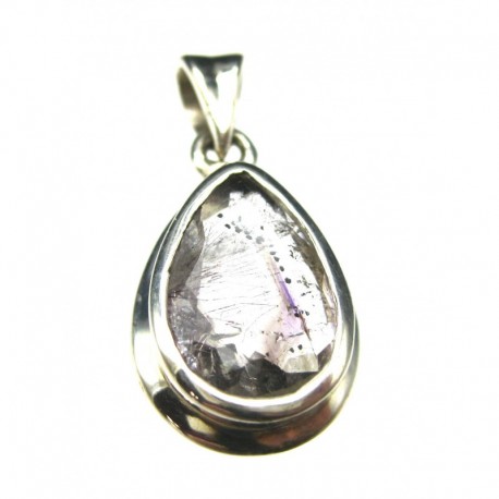 Anhänger Goethitquarz facettiert Tropfen, 11x25 mm, 925er Silber