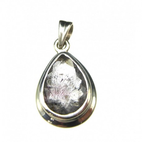 Anhänger Goethitquarz facettiert Tropfen, 14x28 mm, 925er Silber