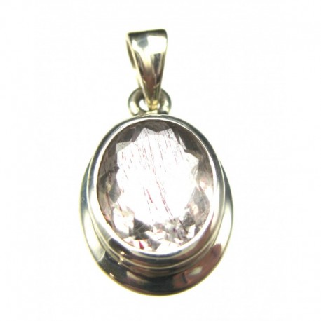 Anhänger Goethitquarz facettiert Oval, 13x26 mm, 925er Silber