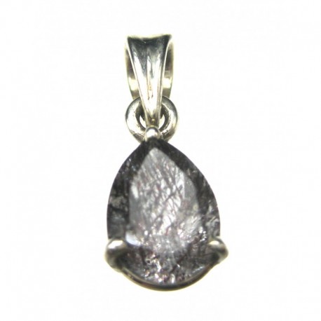 Anhänger Goethitquarz facettiert Tropfen, 8x20 mm, Krampenfassung, 925er Silber