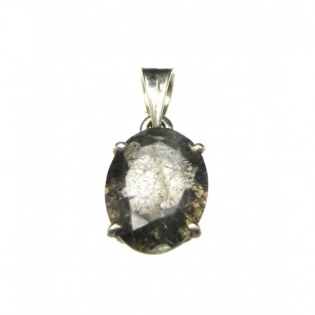 Anhänger Goethitquarz facettiert Oval, 10x22 mm, Krampenfassung, 925er Silber
