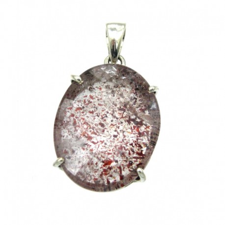 Anhänger Goethitquarz facettiert Oval, 20x37 mm, Krampenfassung, 925er Silber