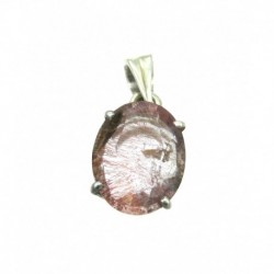 Anhänger Goethitquarz facettiert rötliche feine Nadeln Oval, 10x22 mm, Krampenfassung, 925er Silber