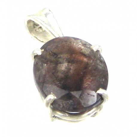 Anhänger Goethitquarz facettiert mehrfarbig Oval, 9x20 mm, Krampenfassung, 925er Silber