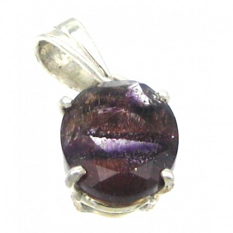 Anhänger Goethitquarz facettiert mehrfarbig Oval, 8x20 mm, Krampenfassung, 925er Silber