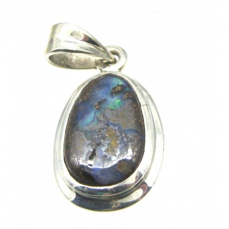 Anhänger Boulderopal Freeform, 14x30 mm, 925er Silber