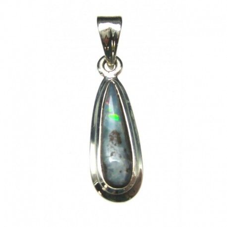 Anhänger Boulderopal Tropfen, 9x31 mm, 925er Silber