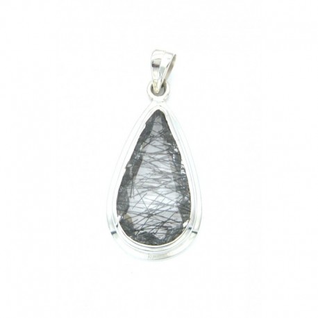 Anhänger Goethitquarz Tropfen, 29x44 mm, 925er Silber