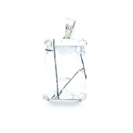 Anhänger Goethitquarz Rechteck facettiert, ca. 18x38 mm, 925er Silber