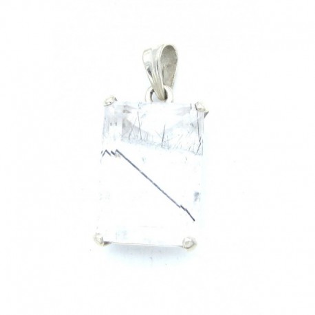 Anhänger Goethitquarz Rechteck facettiert, ca. 16x32 mm, 925er Silber