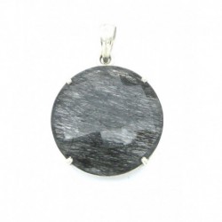 Anhänger Goethitquarz Kreis facettiert, 29x42 mm, 925er Silber