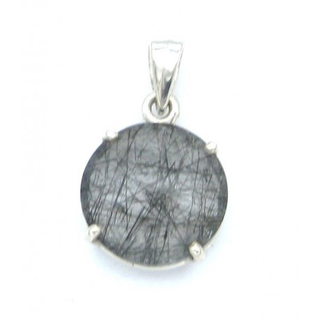 Anhänger Goethitquarz Kreis facettiert, 16x26 mm, 925er Silber