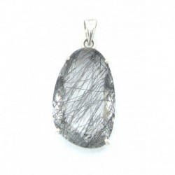 Anhänger Goethitquarz Freeform facettiert Oval ähnlich, 21x41 mm, 925er Silber