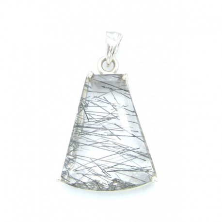 Anhänger Goethitquarz Trapez facettiert, 25x38 mm, 925er Silber