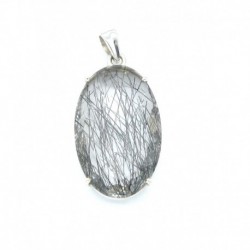 Anhänger Goethitquarz Oval facettiert,26x45 mm, 925er Silber