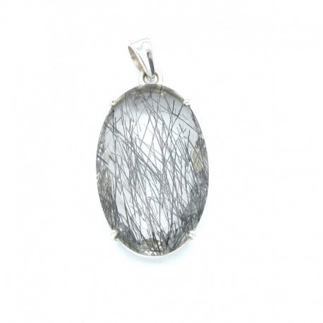 Anhänger Goethitquarz Oval facettiert,26x45 mm, 925er Silber