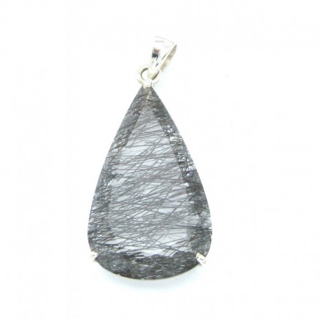 Anhänger Goethitquarz Tropfen facettiert, 23x54 mm, 925er Silber