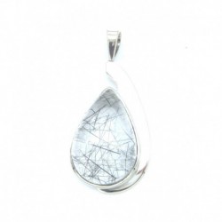 Anhänger Goethitquarz mit feinen Kristallen Feste Schlaufe Tropfen, ca. 24x55 mm , 925er Silber