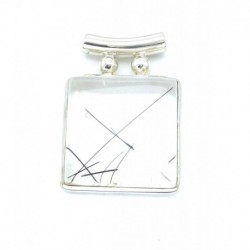 Anhänger Goethitquarz Pipe Quadrat, 34x44 mm, 925er Silber