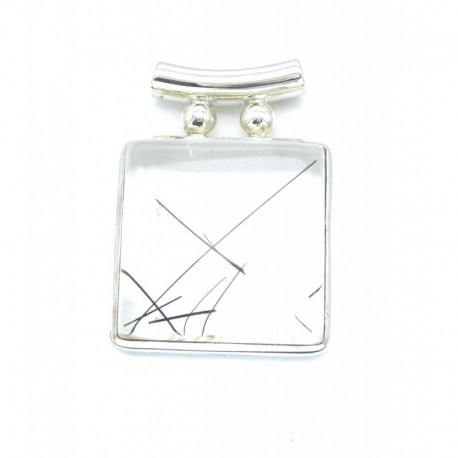 Anhänger Goethitquarz Pipe Quadrat, 34x44 mm, 925er Silber