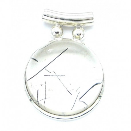 Anhänger Goethitquarz mit feinen Kristallen Pipe Kreis, 43x34 mm, 925er Silber