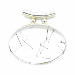 Anhänger Goethitquarz mit feinen Kristallen Pipe Oval, 56x51 mm, 925er Silber