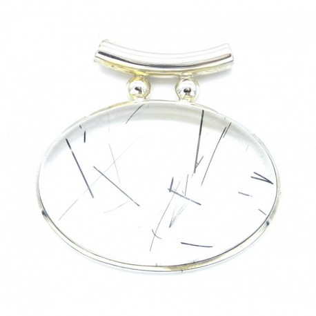 Anhänger Goethitquarz mit feinen Kristallen Pipe Oval, 56x51 mm, 925er Silber