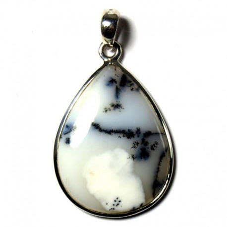 Anhänger Dendriten-Chalcedon Tropfen, 27x43 mm, 925er Silber