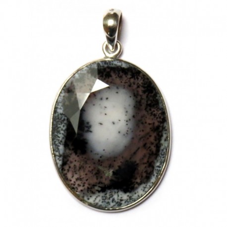 Anhänger Dendriten-Chalcedon Oval, 28x48 mm, 925er Silber