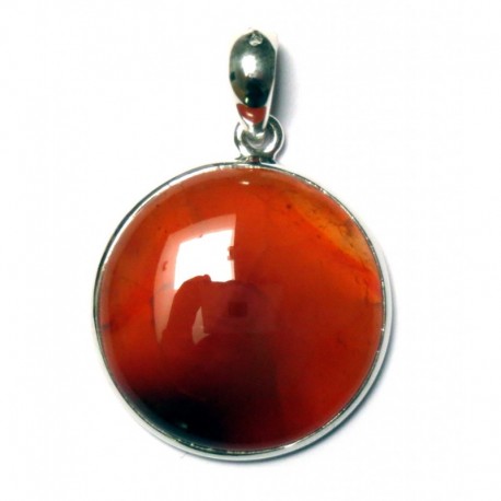 Anhänger Carneol (erhitzt) rund, 27x36 mm, 925er Silber