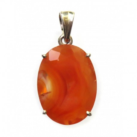 Anhänger Carneol (erhitzt) facettiert oval, 16x32 mm, 925er Silber