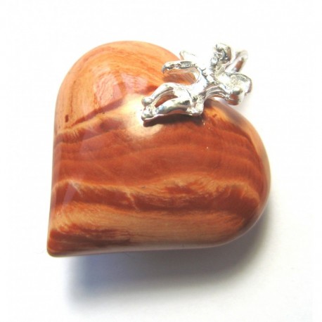 Herz-Anhänger Jaspis rot-hell mit Schutzengel (Silber) 25 mm