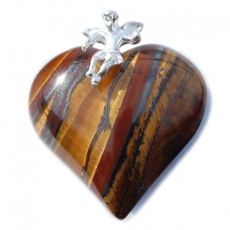 Herz-Anhänger Tigerauge mit Schutzengel (Silber) 25 mm