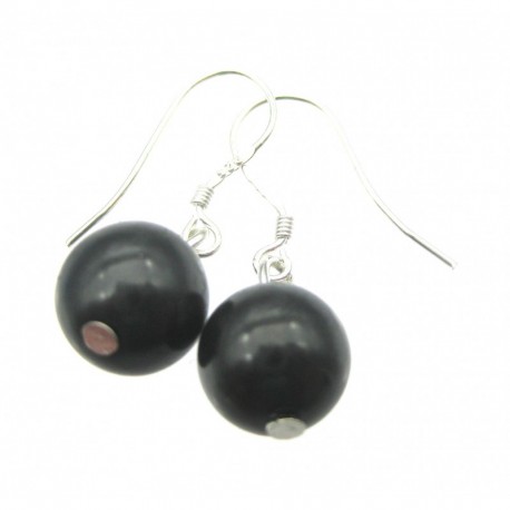 Ohrhänger Schungit (Steinkohle) Kugel 9 mm 925er Silber